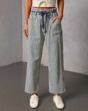 Duah Rigid Straight Leg Pinstripe Waist Tie Jeans