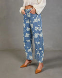 Daisy Ridge Rigid Barrel Leg Mid Rise Floral Jeans