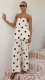 Hazelle Strapless Top Beige Black Polka Dot
