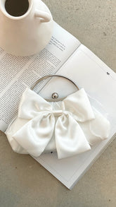 Satin Bow Clutch White