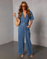 Shelina Short Sleeve Denim Jumpsuit