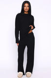 Come A Long Way Soft Lounge Ribbed Wide Leg Pants Black