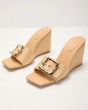 Giavanna Buckle Straw Wedge