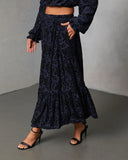 Miriza Flocked Mesh Velvet Midi Skirt