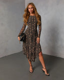 Rusted Rose Printed Mesh Midi Dress
