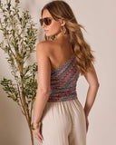 Coastal Citrus One Shoulder Abstract Top
