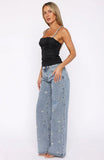 No More Excuses Mid Rise Wide Leg Jeans Mid Blue