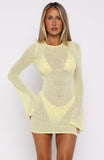 Stand And Stare Long Sleeve Mini Dress Lemon