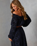 Miriza Flocked Mesh Velvet Off The Shoulder Top