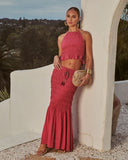 Sunlit Shore Smocked Halter Neck Tie Top