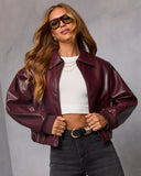 Laiken Cropped Leather Bomber Jacket