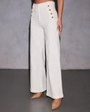 Loranne High Waisted Button Accent Flare Pants