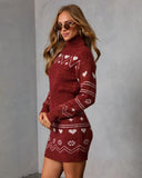 Muted Rose Abstract Knit Mini Sweater Dress