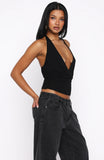 Show Stopping Cinched Waist Halter Top Black