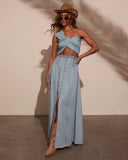 Briena Chambray One Shoulder Crop Top