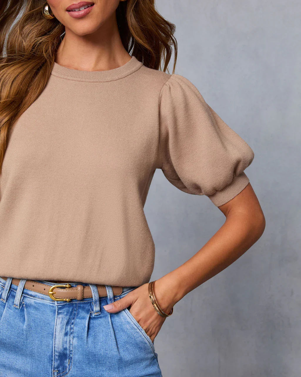Livia Puff Sleeve Knit Sweater Top