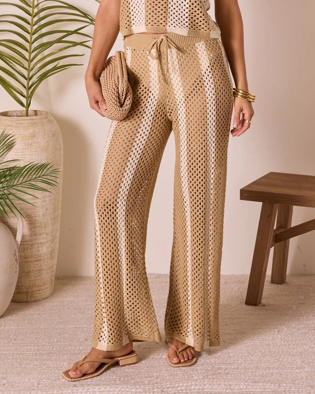 Poolside Daydream Striped Crochet Cover Up Pants
