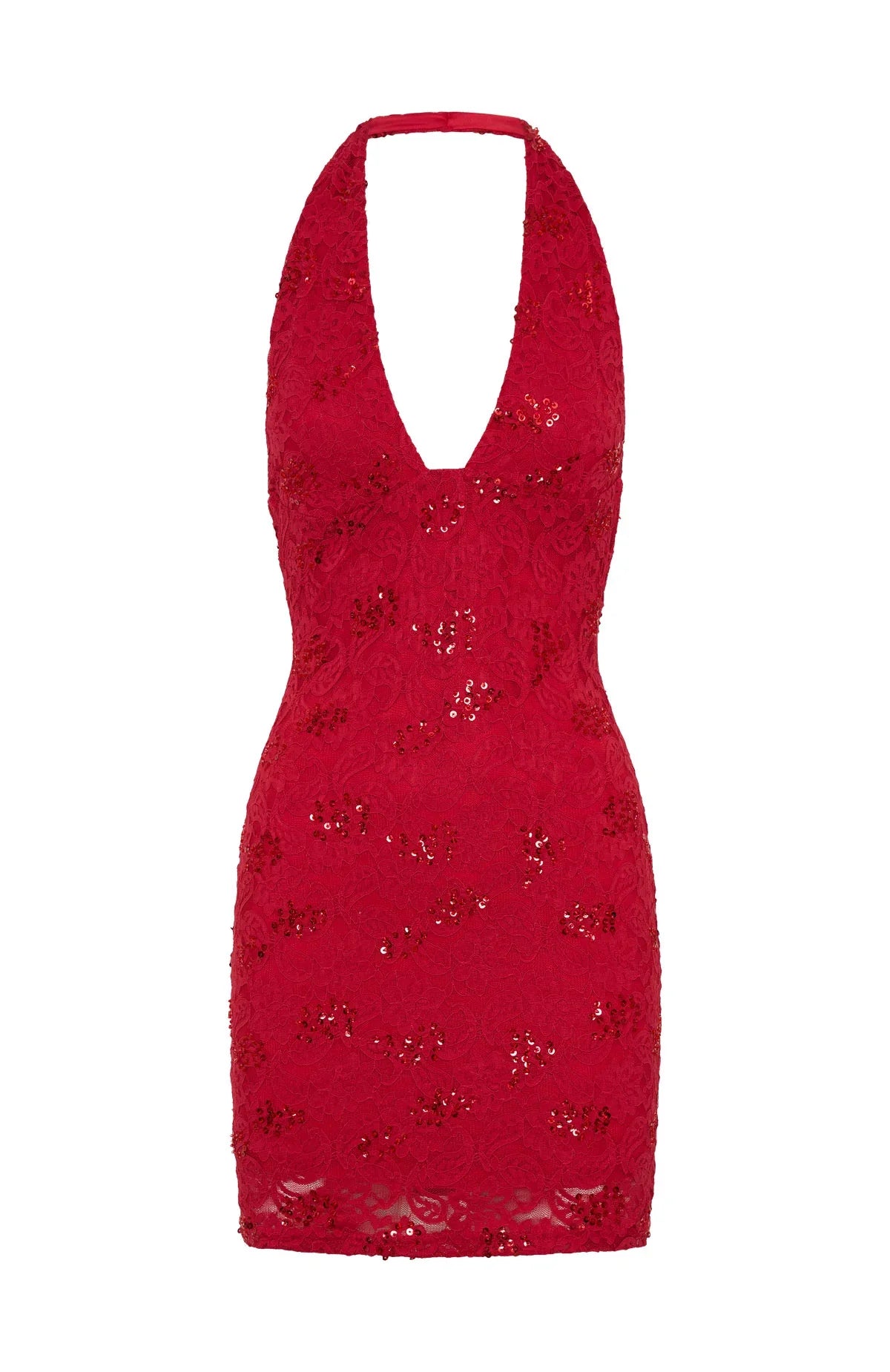 Disco Damage Lace Mini Dress Red