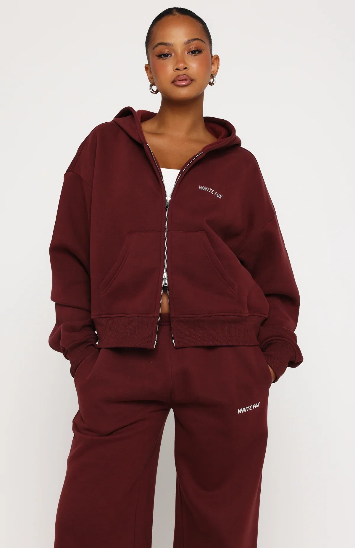 Test Drive Boxy Zip Front Hoodie Dark Cherry