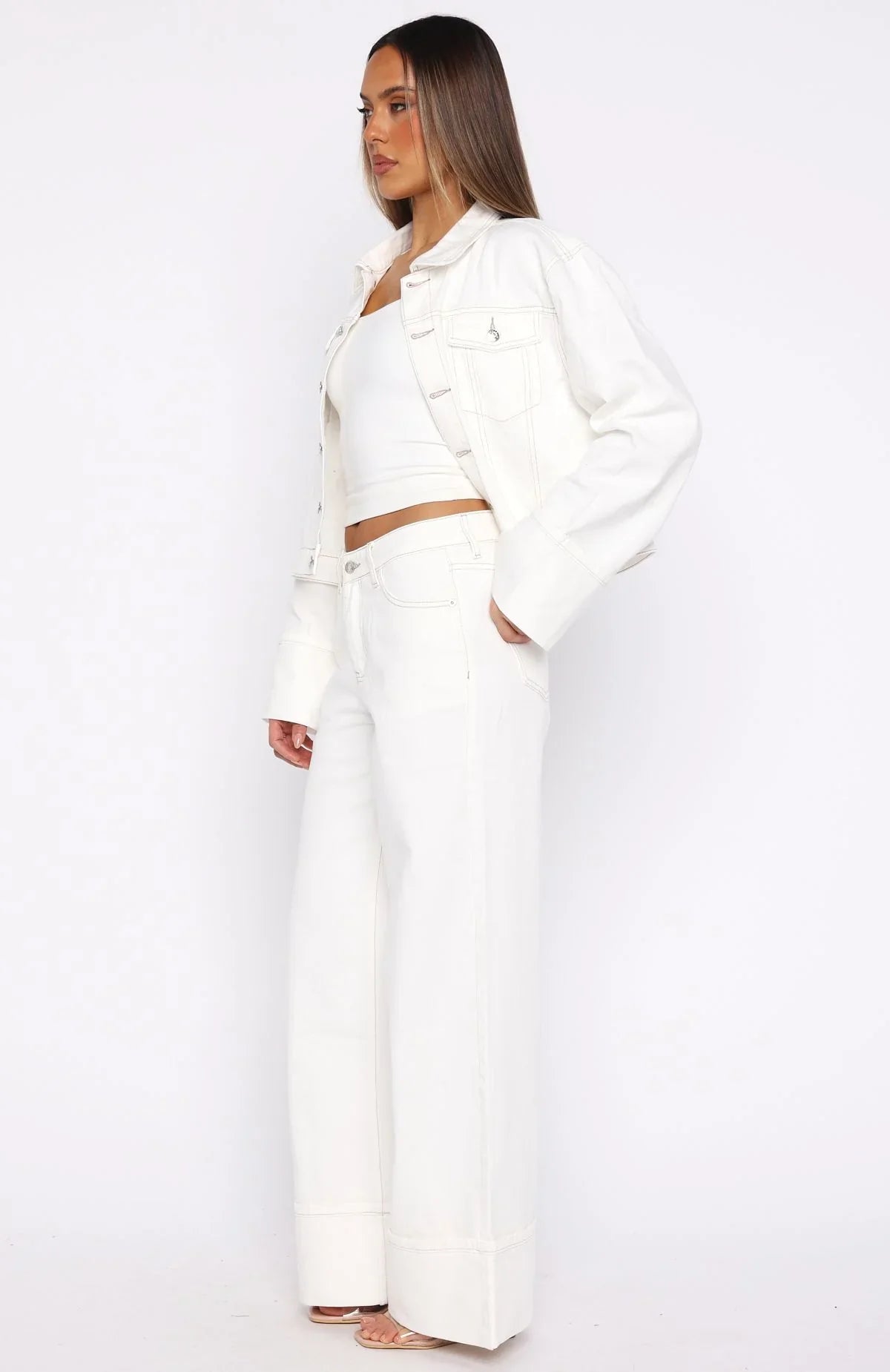 Charlotte Mid Rise Wide Leg Jeans Off White