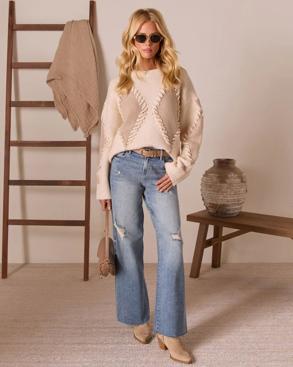 Chai Reverie Raised Stitch Knit Sweater