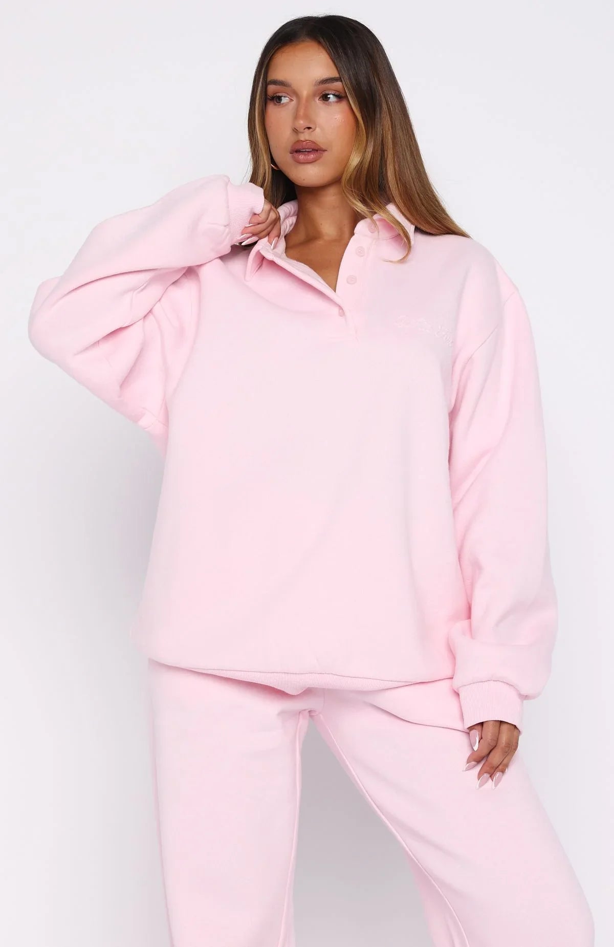 Chill Moves Oversized Henley Sweater Pink