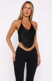Roller Queen Fringe Halter Top Black