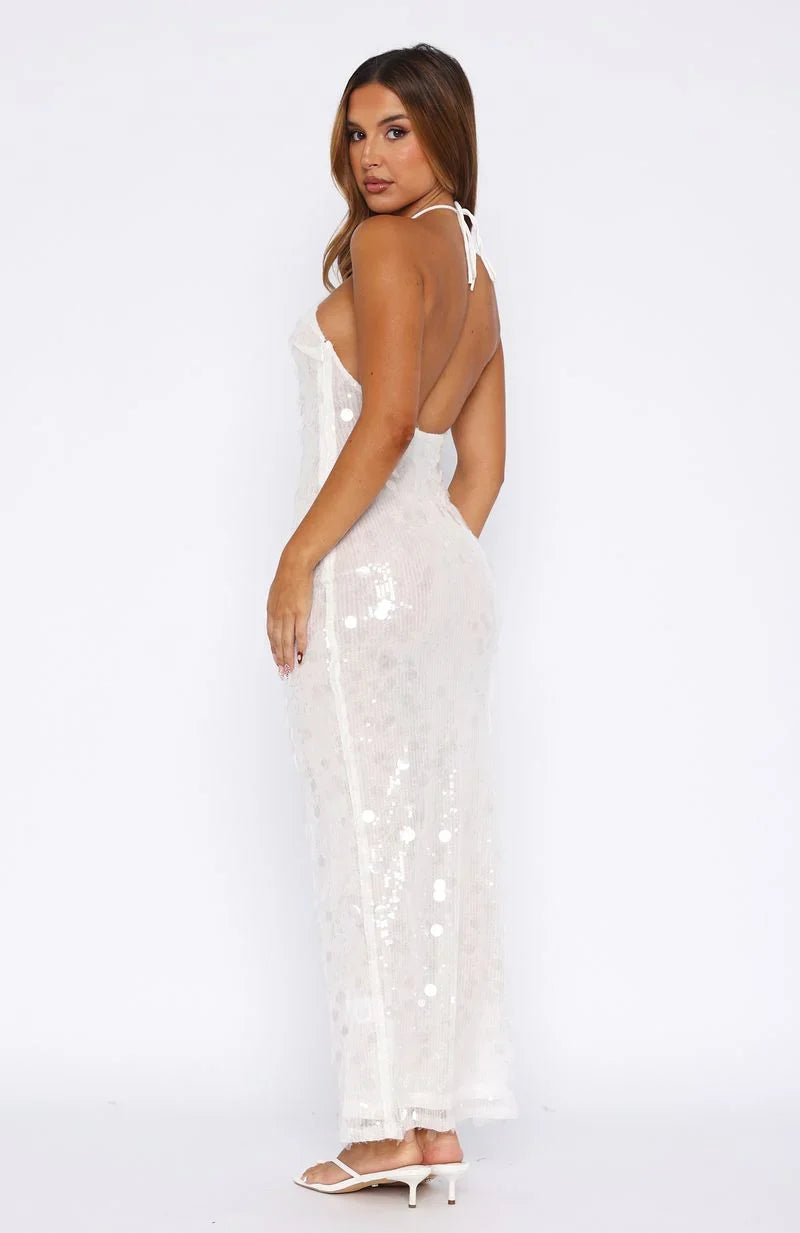Dedication Sequin Maxi Dress White