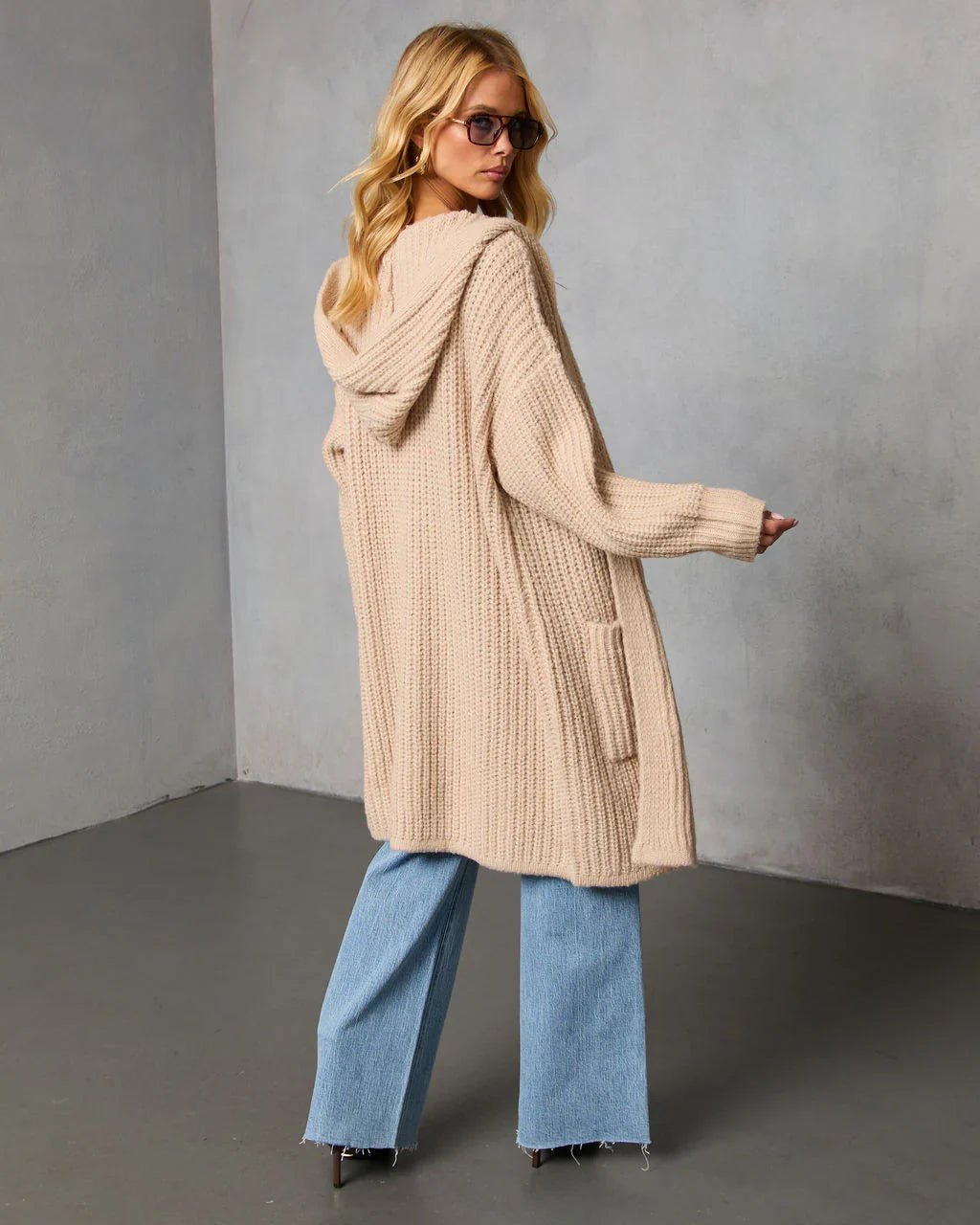 Saville Hooded Ribbed Knit Cardigan