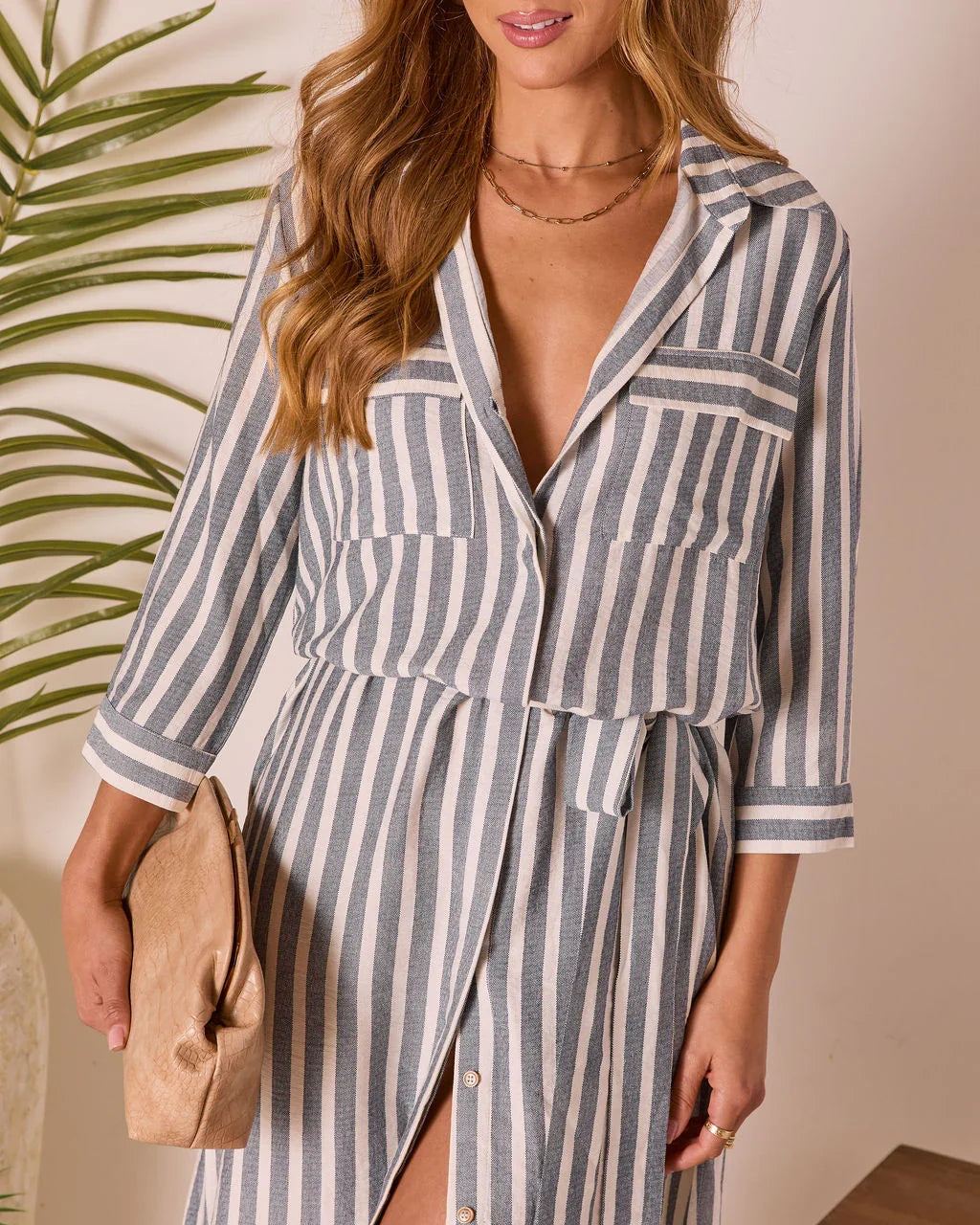 Cabana Cloud Striped Waist Tie Midi Dress