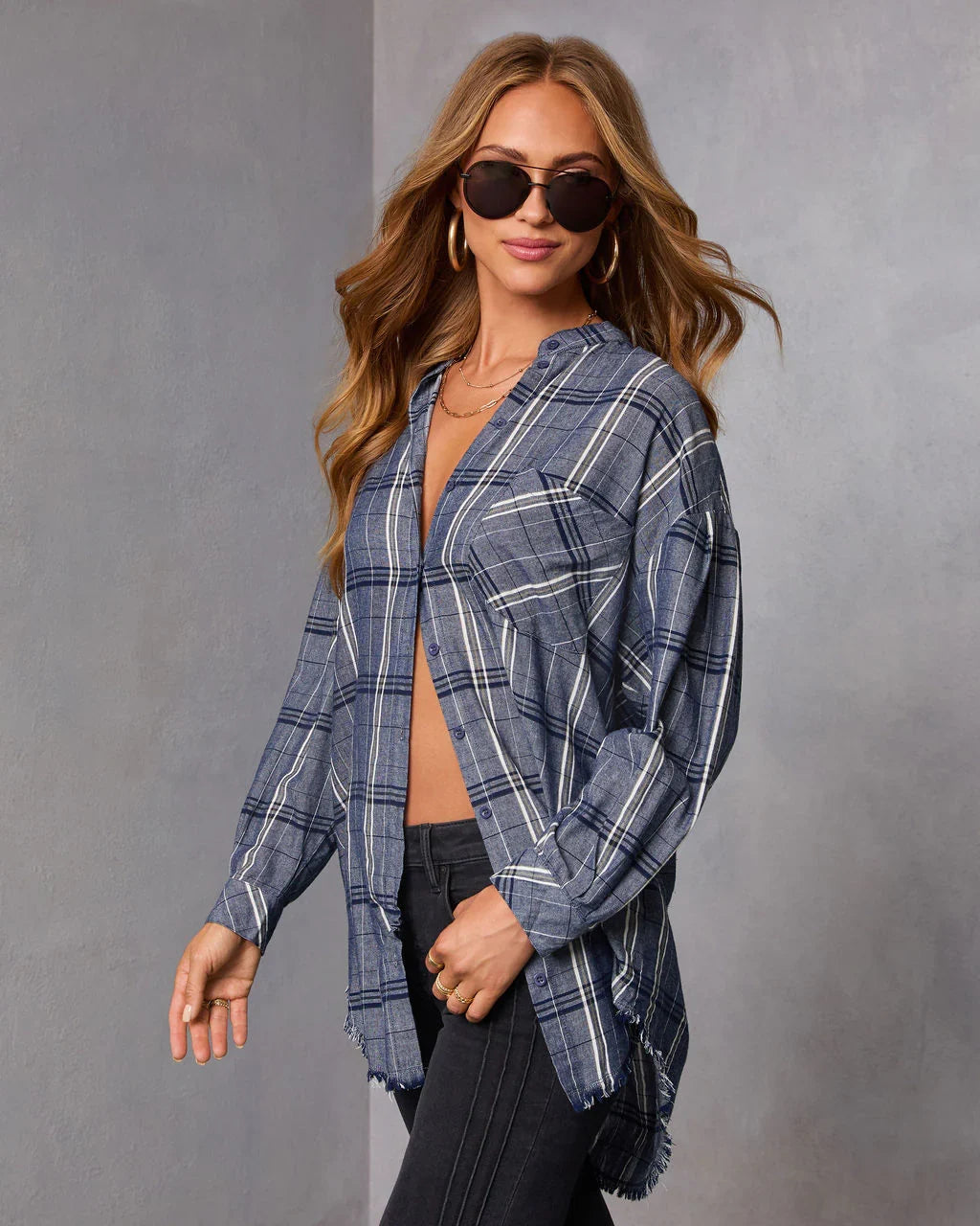 Off Grid Plaid Tunic Top