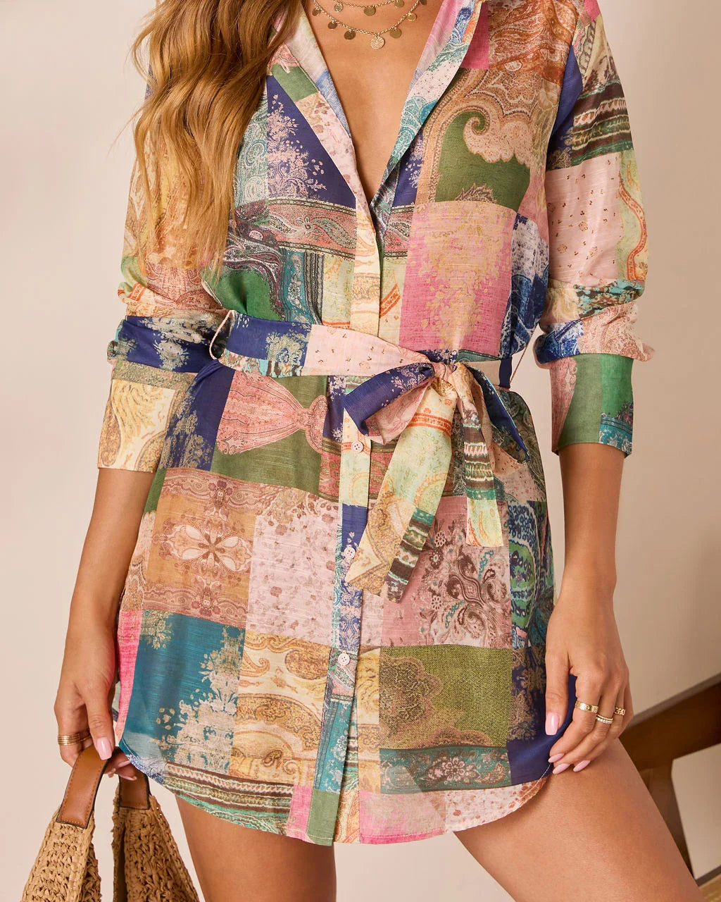 Suzana Patchwork Shirt Dress