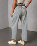 Duah Rigid Straight Leg Pinstripe Waist Tie Jeans