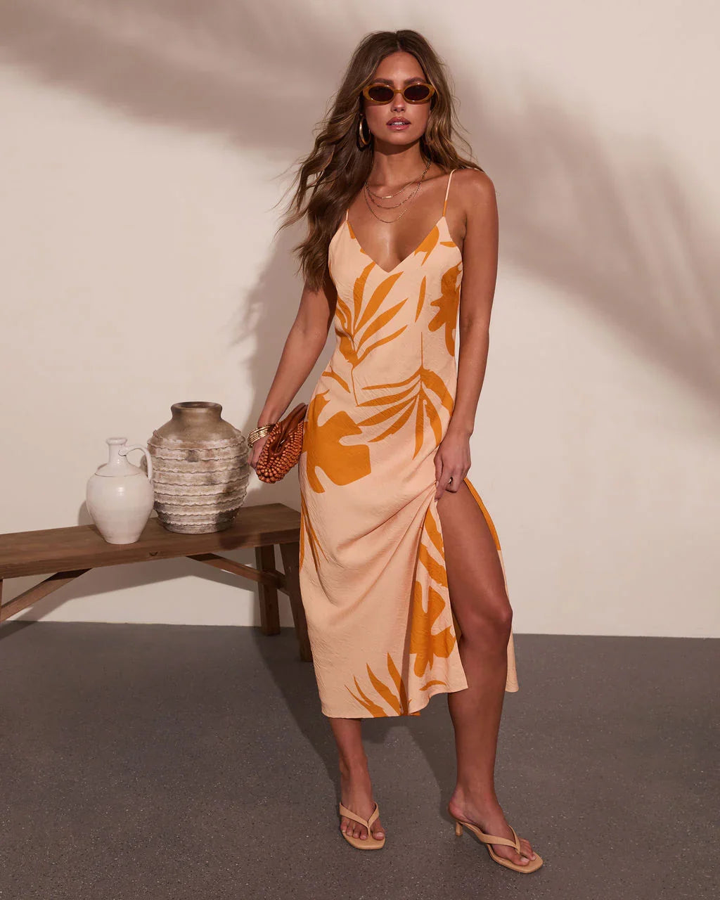 Palm Poise Tropical Print Maxi Dress