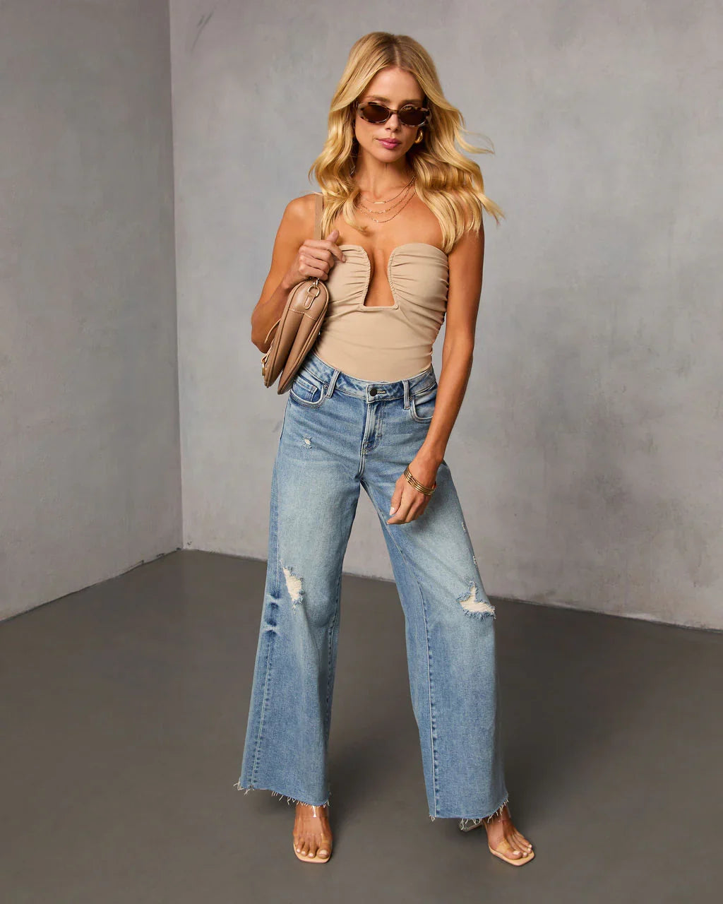 Jazlynn Strapless Ruched Cutout Bodysuit