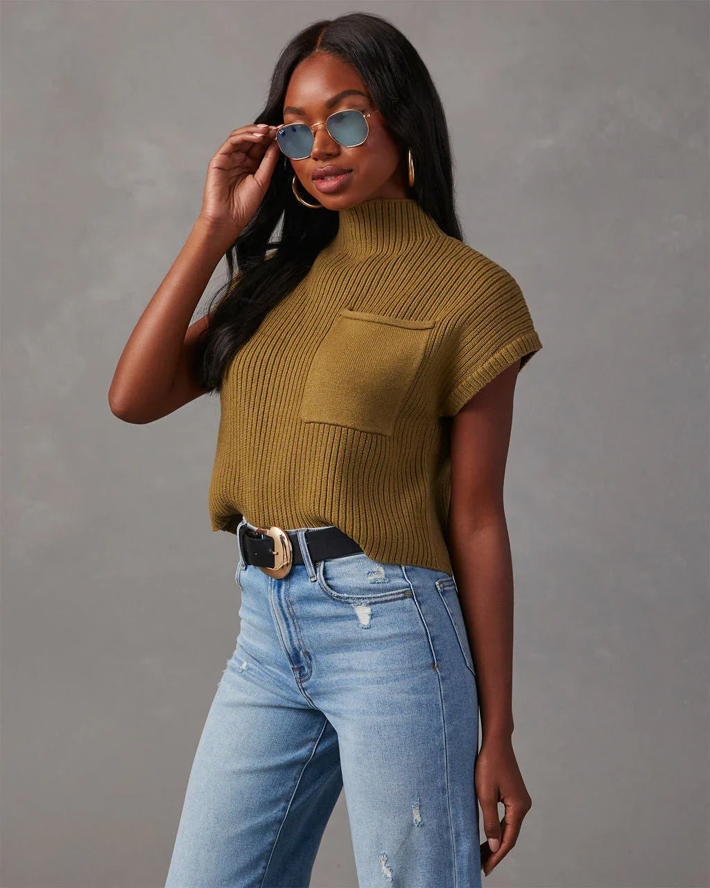 Brooke Mock Neck Short Sleeve Sweater