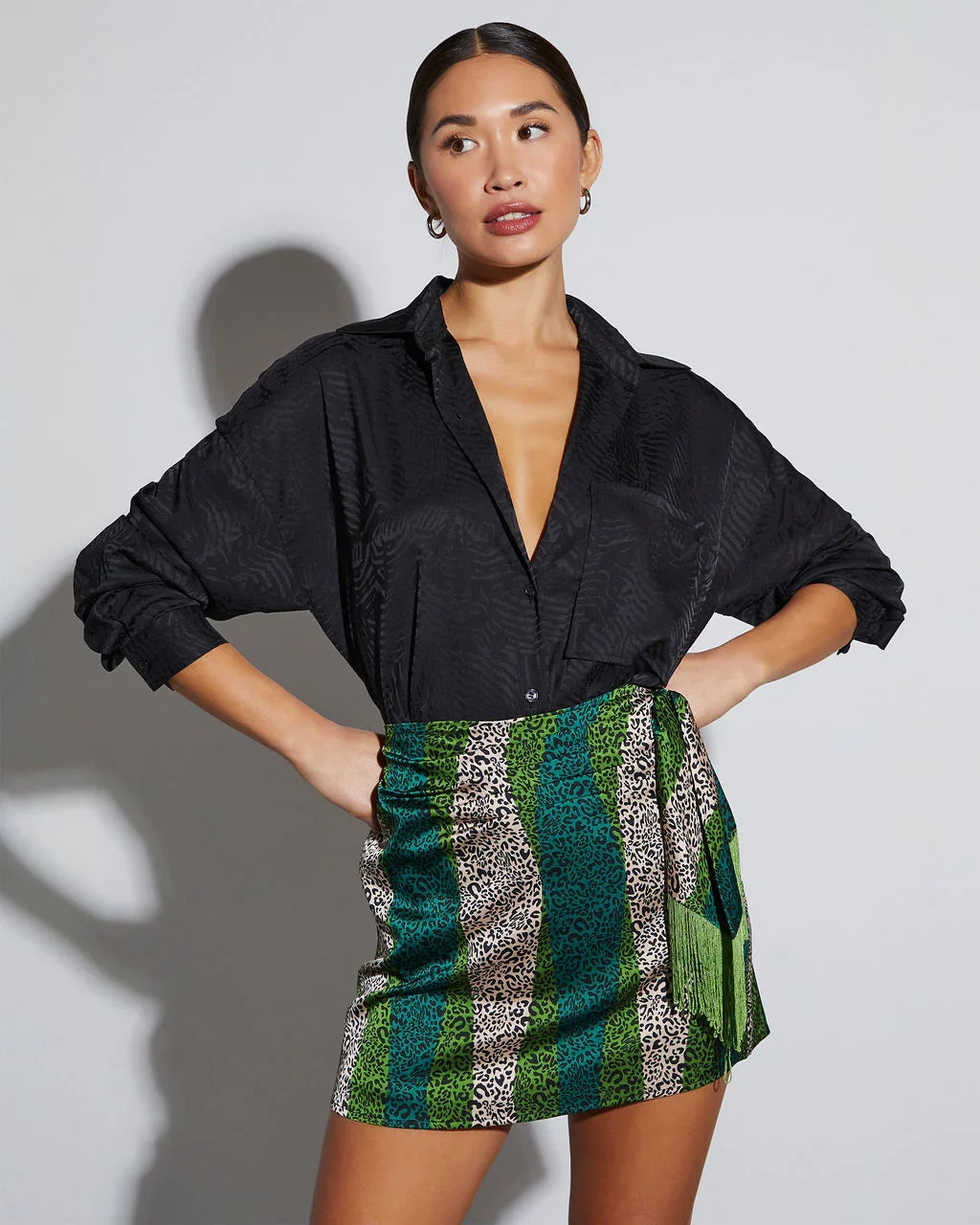 Sherlyn Satin Embossed Button Down Top
