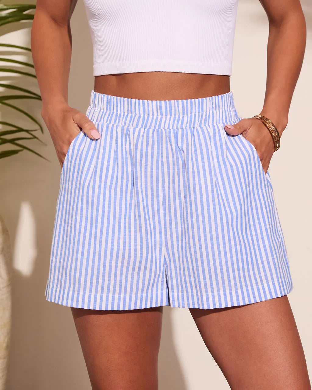 Corfu Striped Elastic Waist Shorts