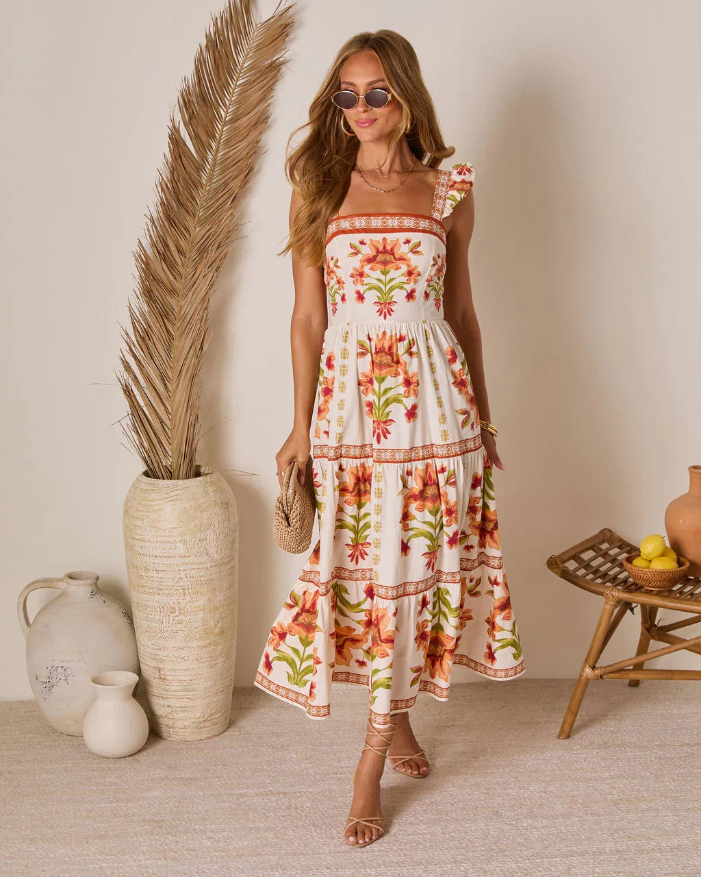 Tropical Reverie Tiered Floral Maxi Dress