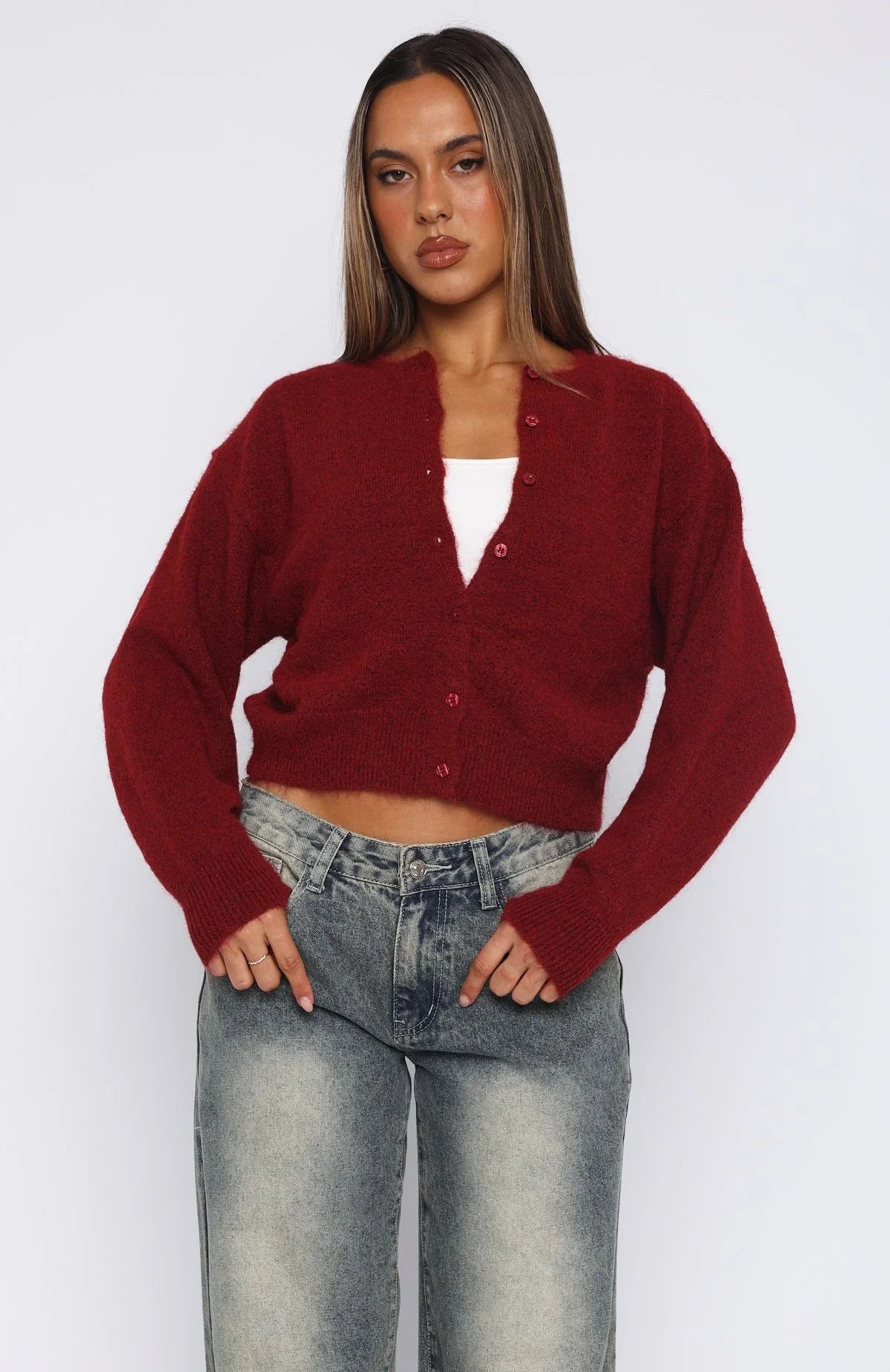 Warm Whispers Knit Cardigan Burgundy