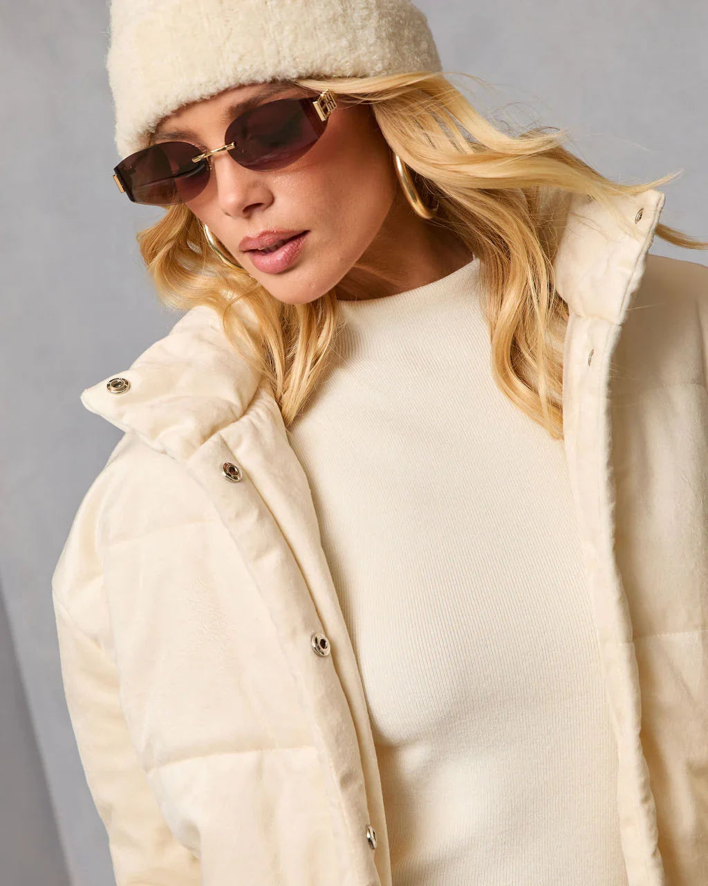 Frosted Avenue Faux Suede Puffer Jacket
