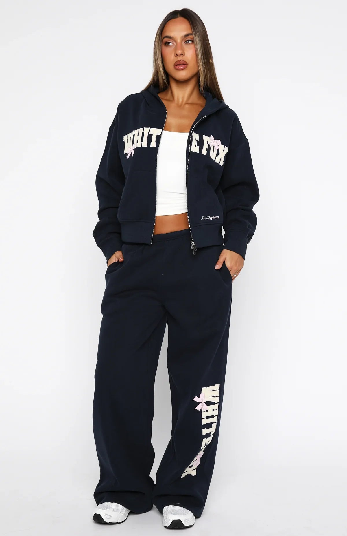 Daydreamers Madeline Boxy Zip Front Hoodie Navy