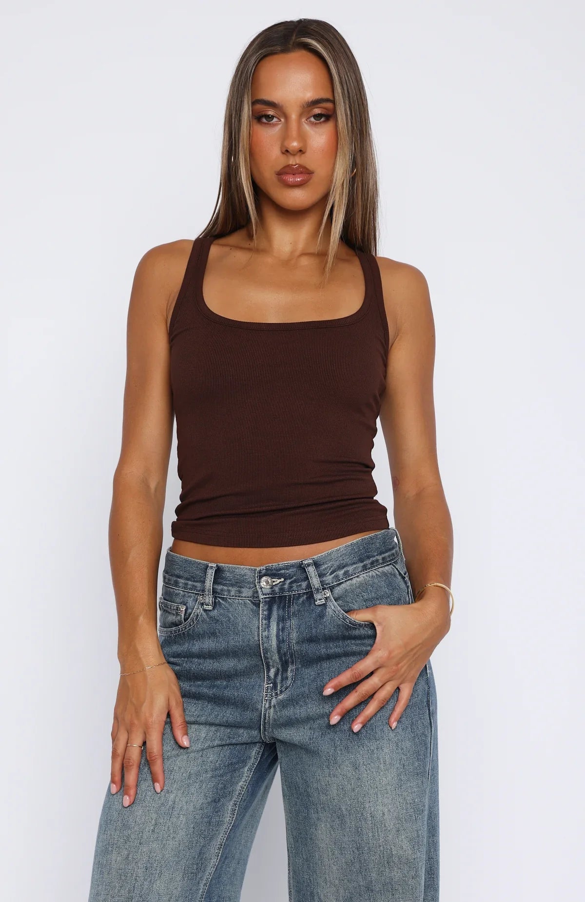 Filled With Life Ribbed Tank Chocolate