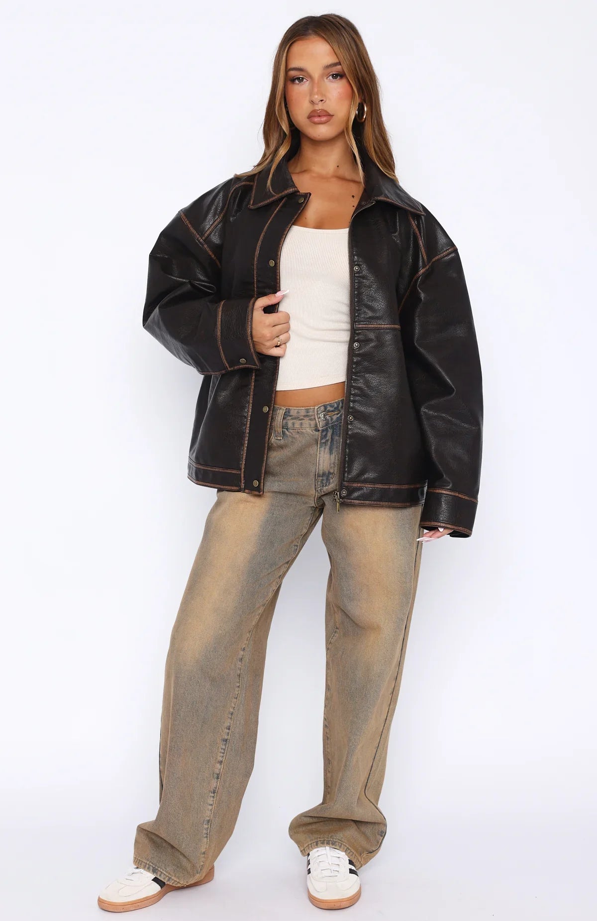 A London Girl PU Jacket Washed Chocolate