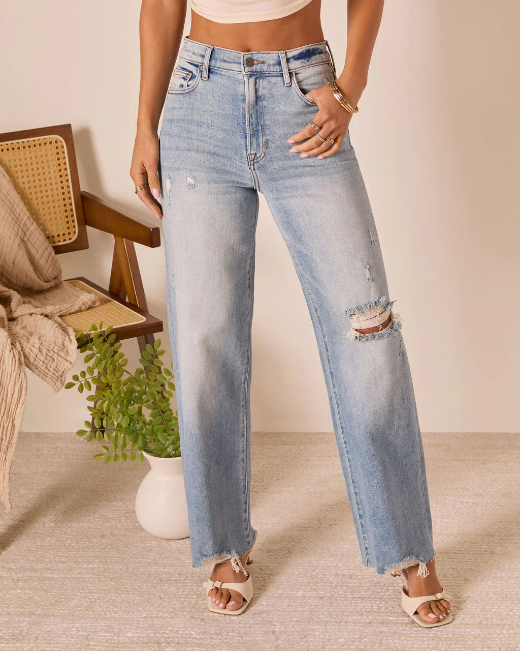 Lohan Super Stretch High Rise Distressed Relaxed Denim