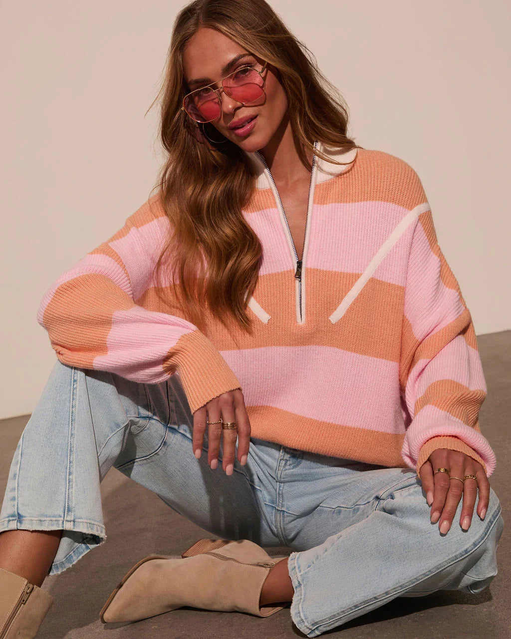 Sleek Stride Striped Quarter Zip Sweater