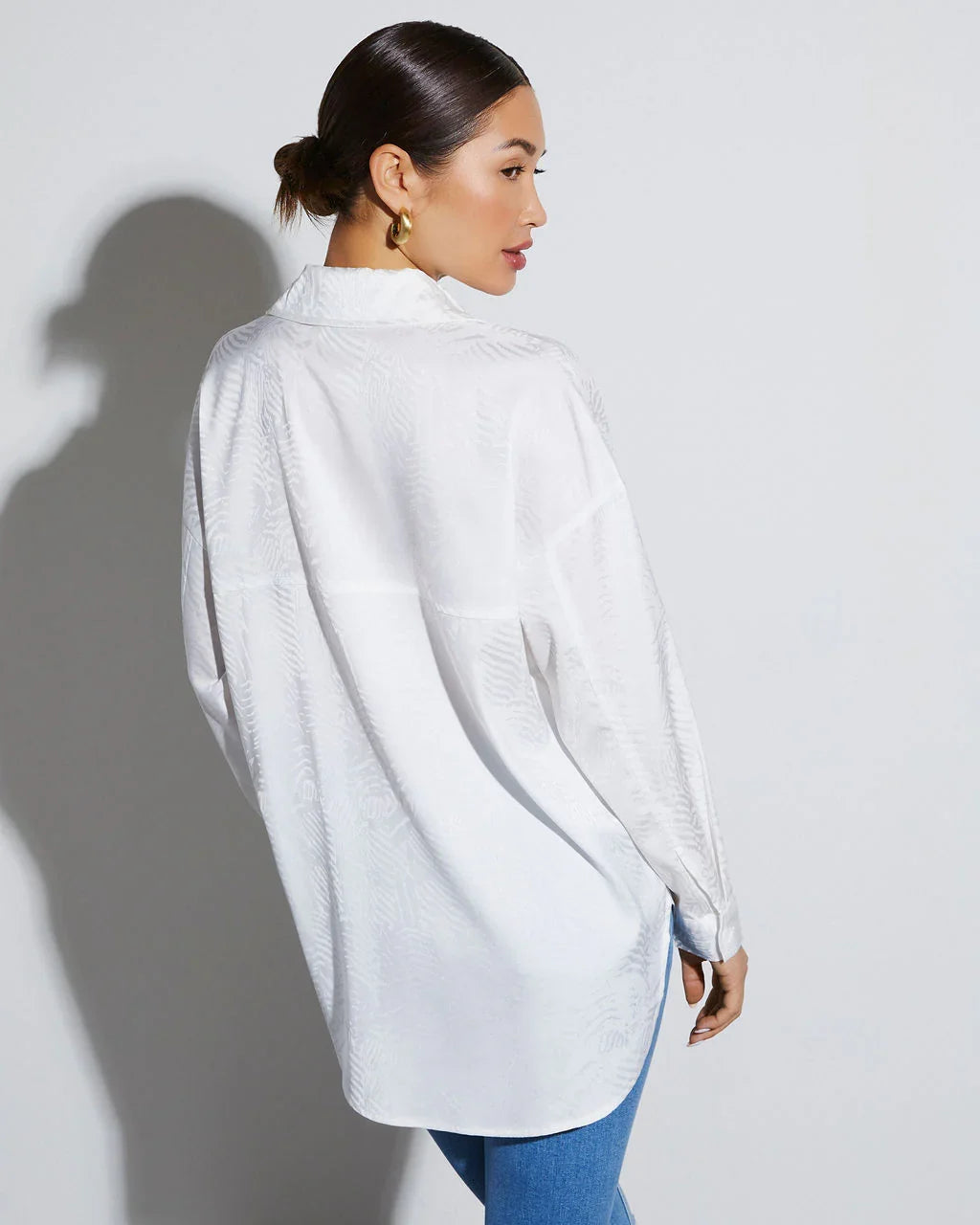 Sherlyn Satin Embossed Button Down Top