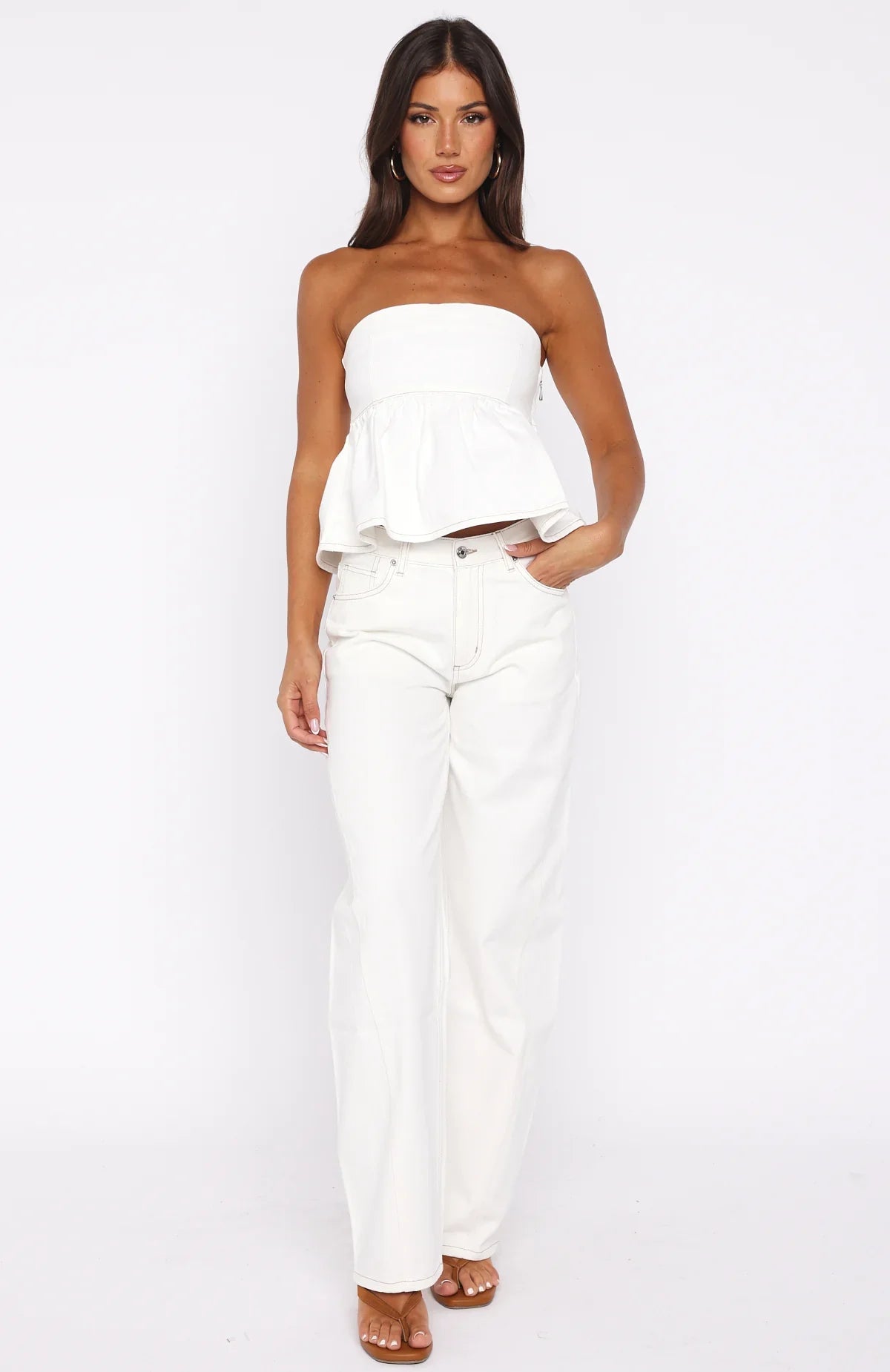Kiara Mid Rise Barrel Leg Jeans Off White