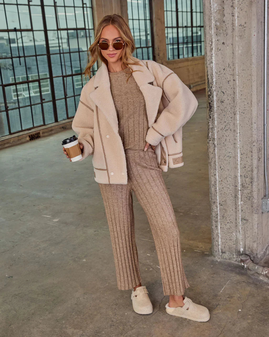 Homebody Hour Ribbed Knit Flare Leg Pants