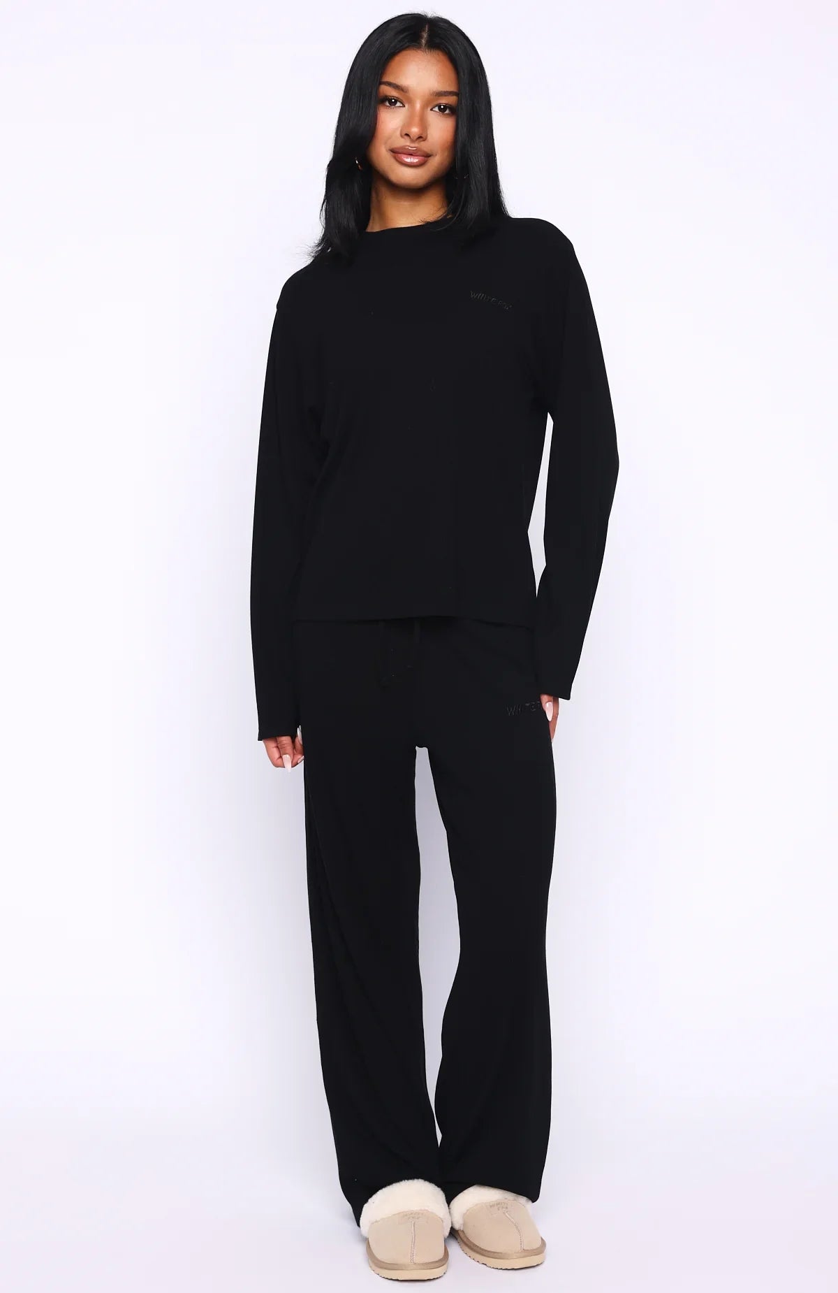 Come A Long Way Soft Lounge Long Sleeve Ribbed Tee Black